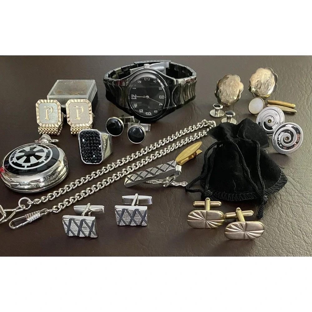 VTG to Mod Gold Tone & Silver Tone Cufflinks Tie Clips Watch Men's Accessory Lot